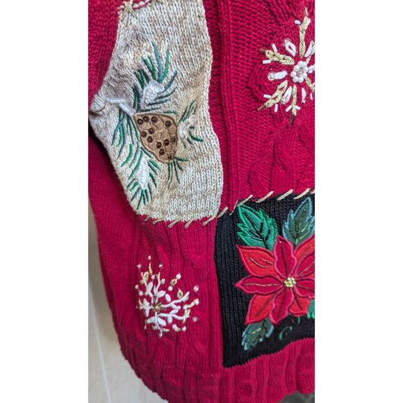 Vintage Tiara International red beaded holiday Christmas sweater cardigan size M - Picture 7 of 10